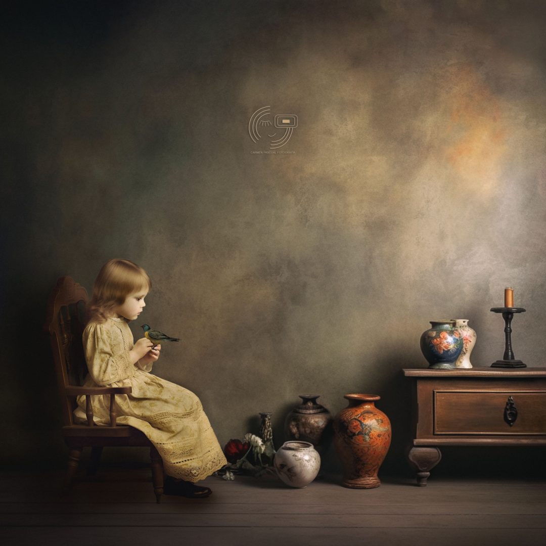 FONDO DE PINTURA DIGITAL. INTERIOR CON JARRONES.